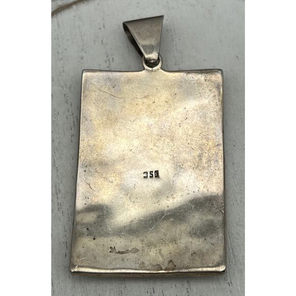 Peruvian 950 Mixed Semi-precious Gemstone Inlay Mosaic pendant 21.18G/2.5in - Picture 5 of 6